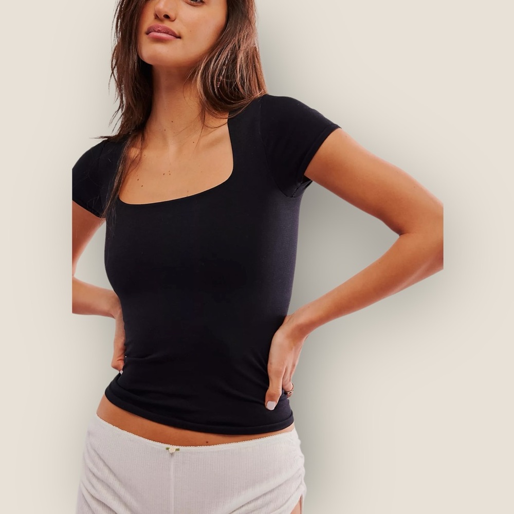 Free People Clean Lines Sunfade Baby Tee - Black